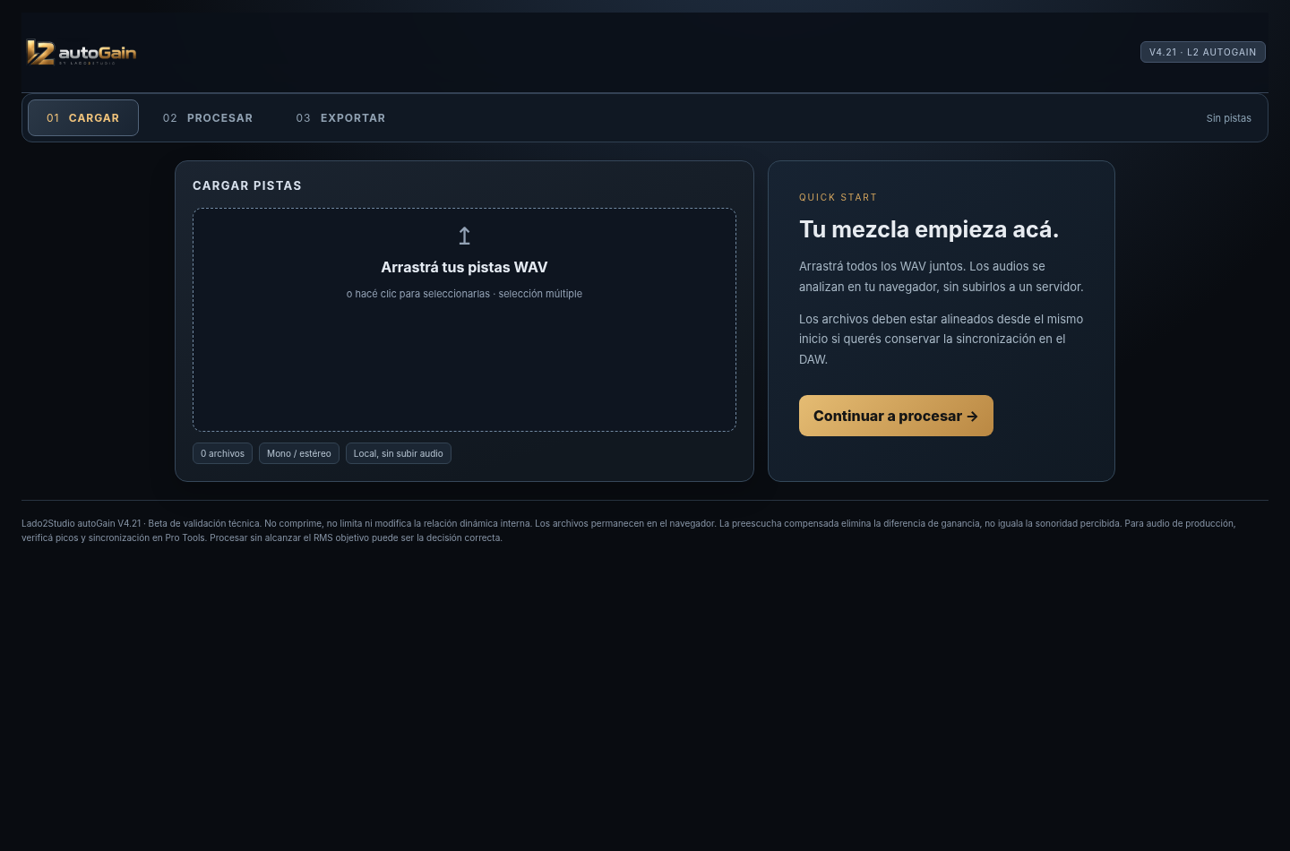 Captura auténtica de la pantalla Cargar pistas de autoGain V4.21